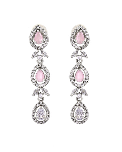 VOJ Silver Plated Ad Stone With Baby Pink Floral Jewellery Set