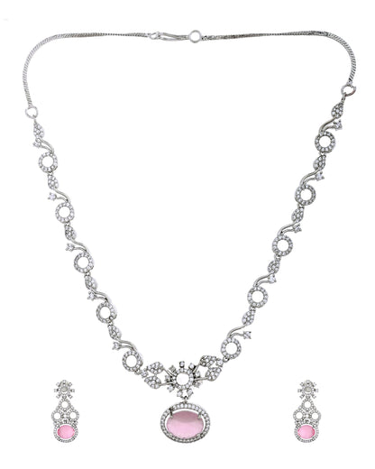 VOJ Silver Plated Designer Oval Stone Ad Necklace Set