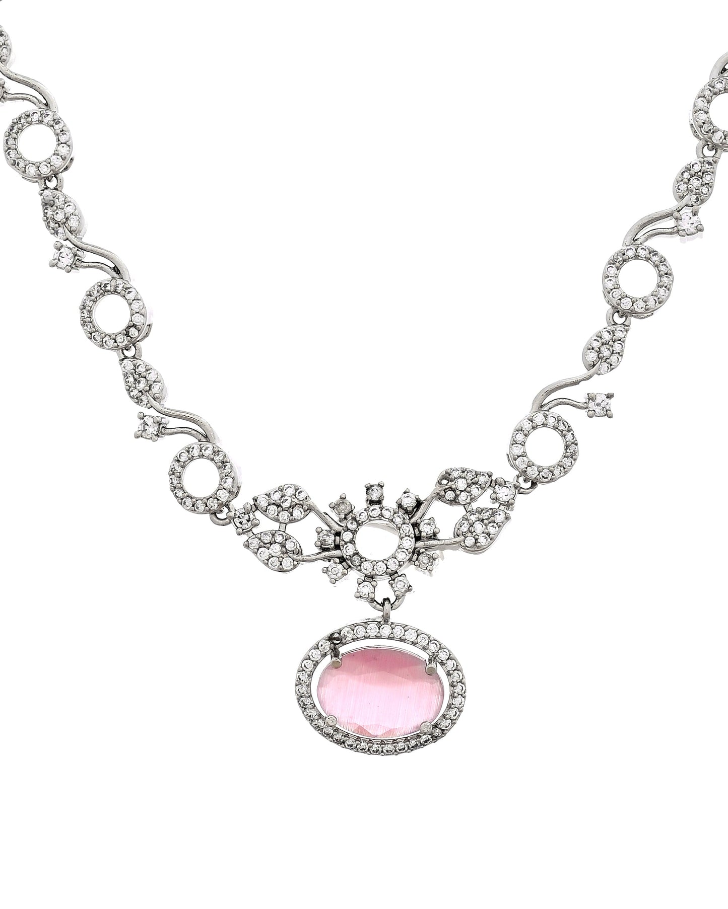VOJ Silver Plated Designer Oval Stone Ad Necklace Set