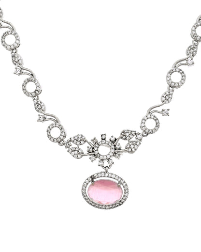 VOJ Silver Plated Designer Oval Stone Ad Necklace Set