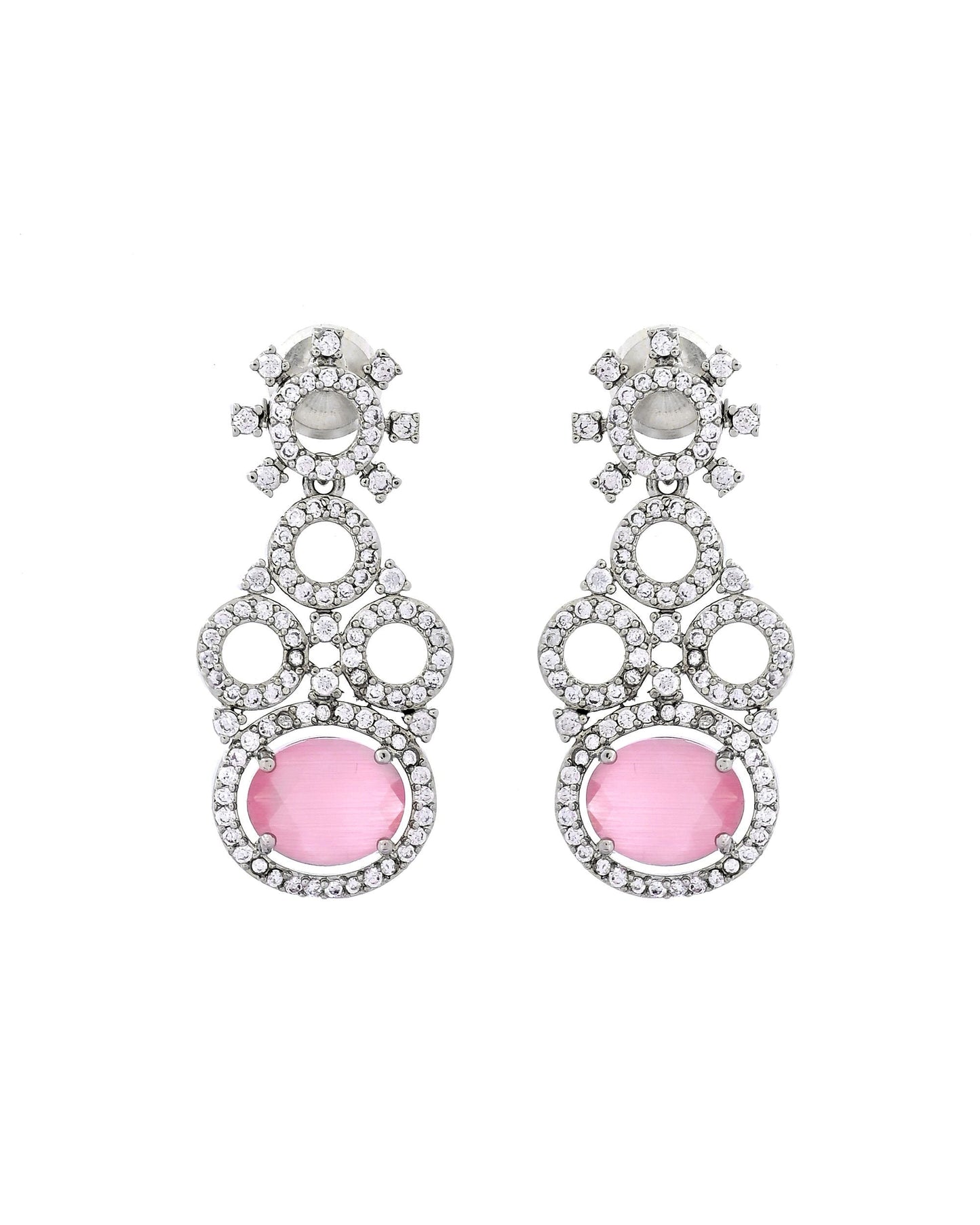 VOJ Silver Plated Designer Oval Stone Ad Necklace Set