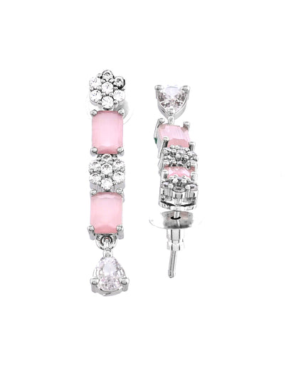 VOJ Silver Plated Baby Pink Rectangular Stone Ad Necklace Set