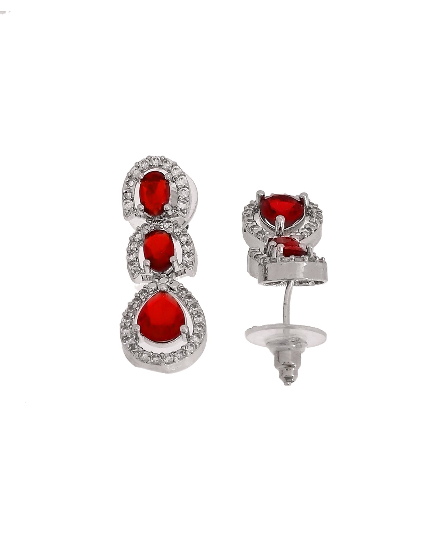 VOJ Silver Toned Red Ad Studs Earrings