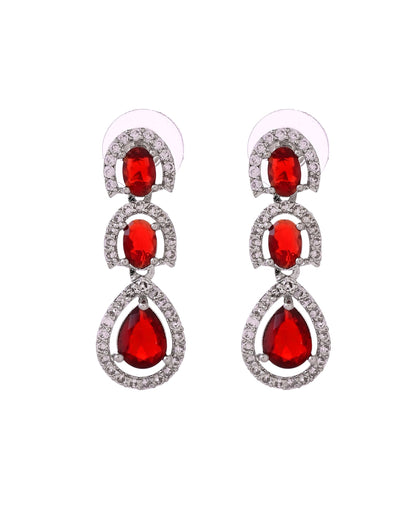 VOJ Silver Toned Red Ad Studs Earrings