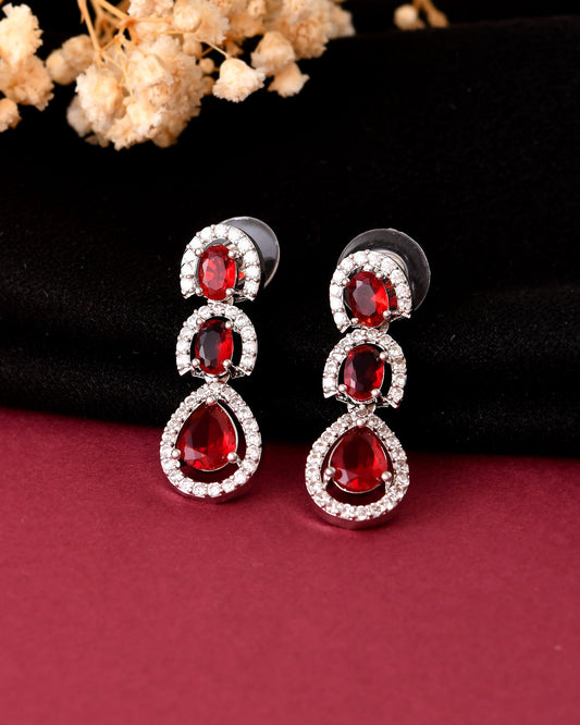 VOJ Silver Toned Red Ad Studs Earrings