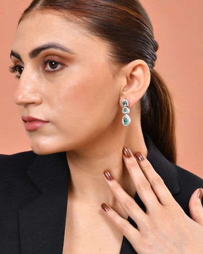 VOJ Silver Toned Teal Green Ad Studs Earrings