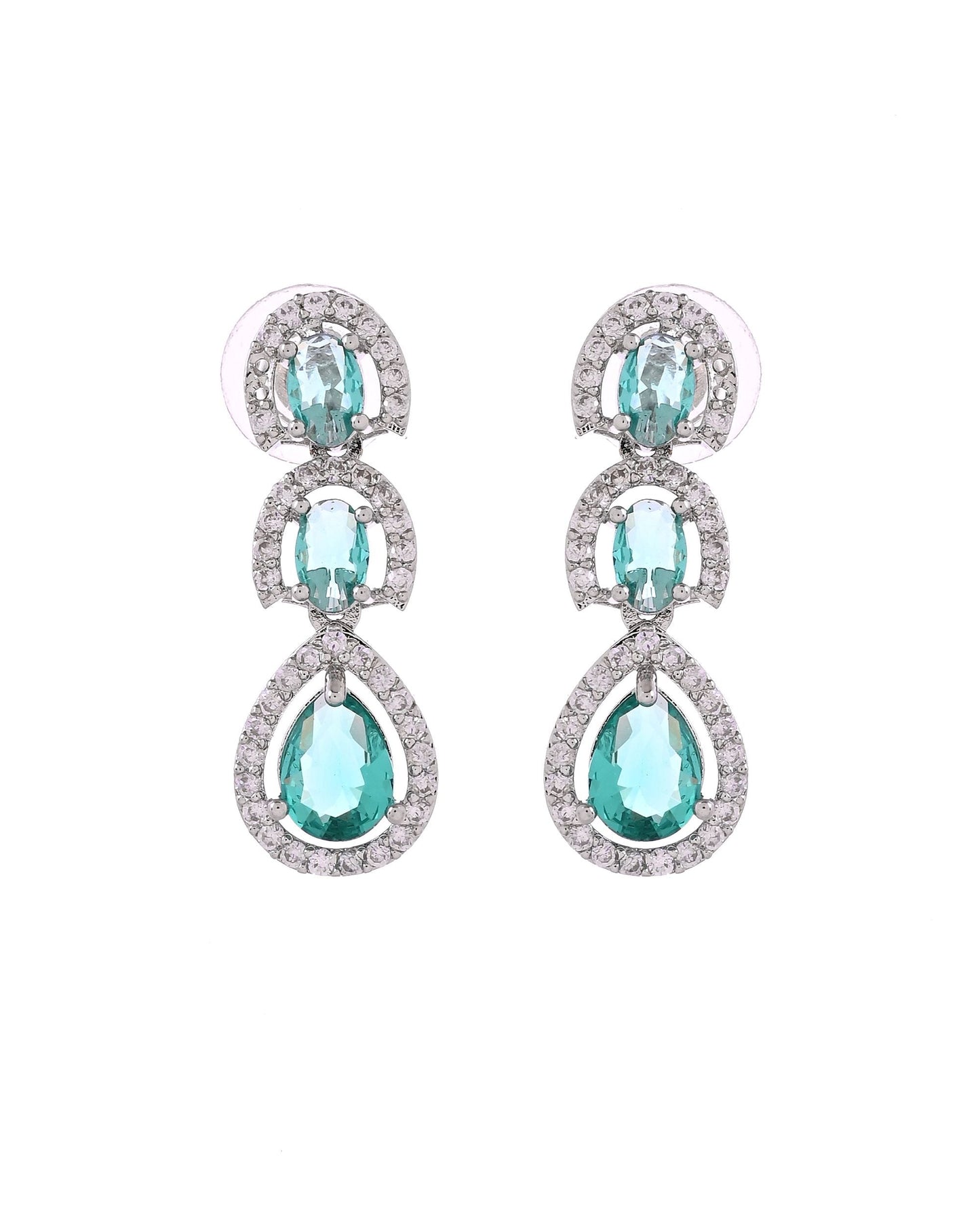 VOJ Silver Toned Teal Green Ad Studs Earrings