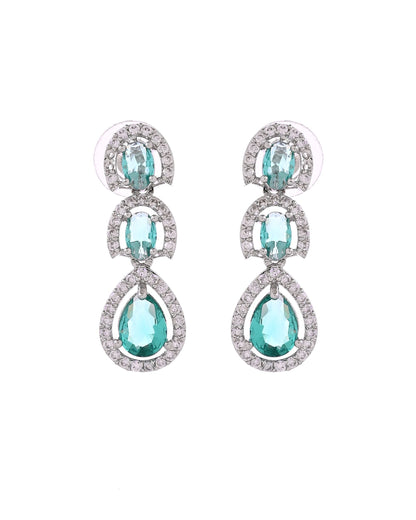 VOJ Silver Toned Teal Green Ad Studs Earrings