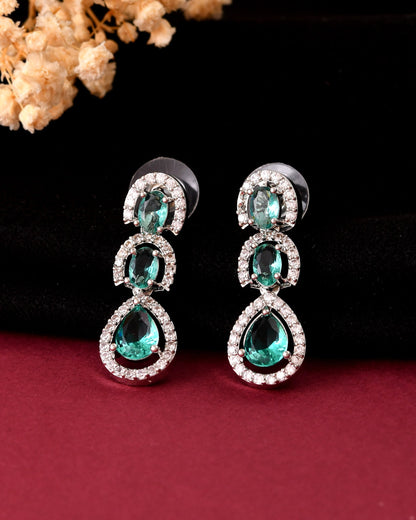 VOJ Silver Toned Teal Green Ad Studs Earrings