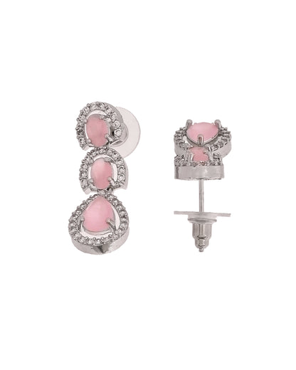VOJ Silver Toned Baby Pink Ad Studs Earrings