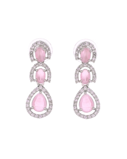 VOJ Silver Toned Baby Pink Ad Studs Earrings