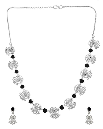 VOJ Silver Plated Ad Black Stone Temple Jewellery Set