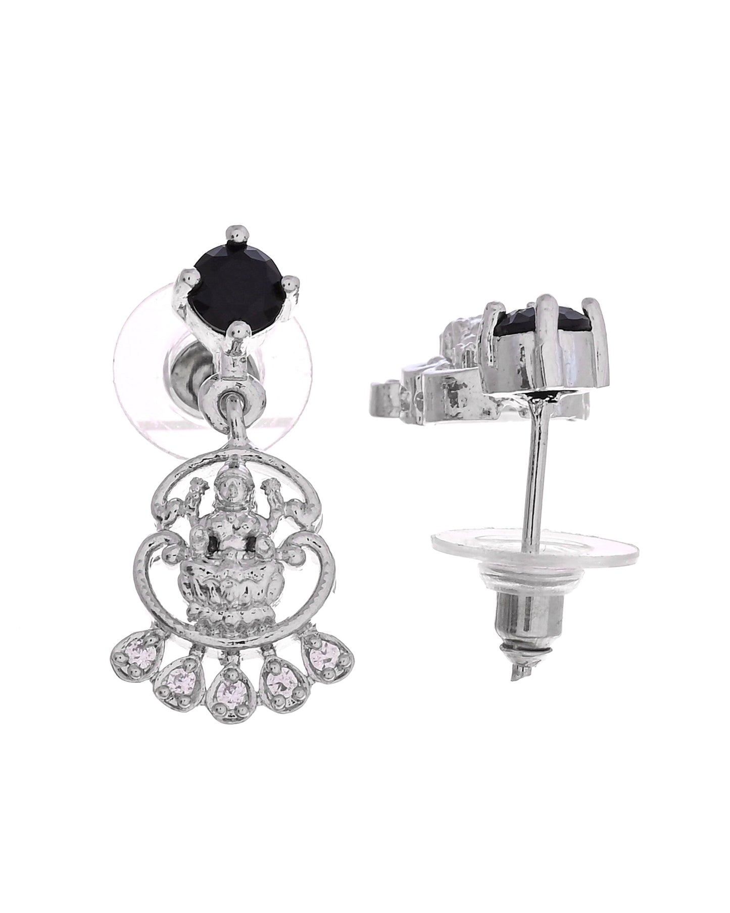 VOJ Silver Plated Ad Black Stone Temple Jewellery Set