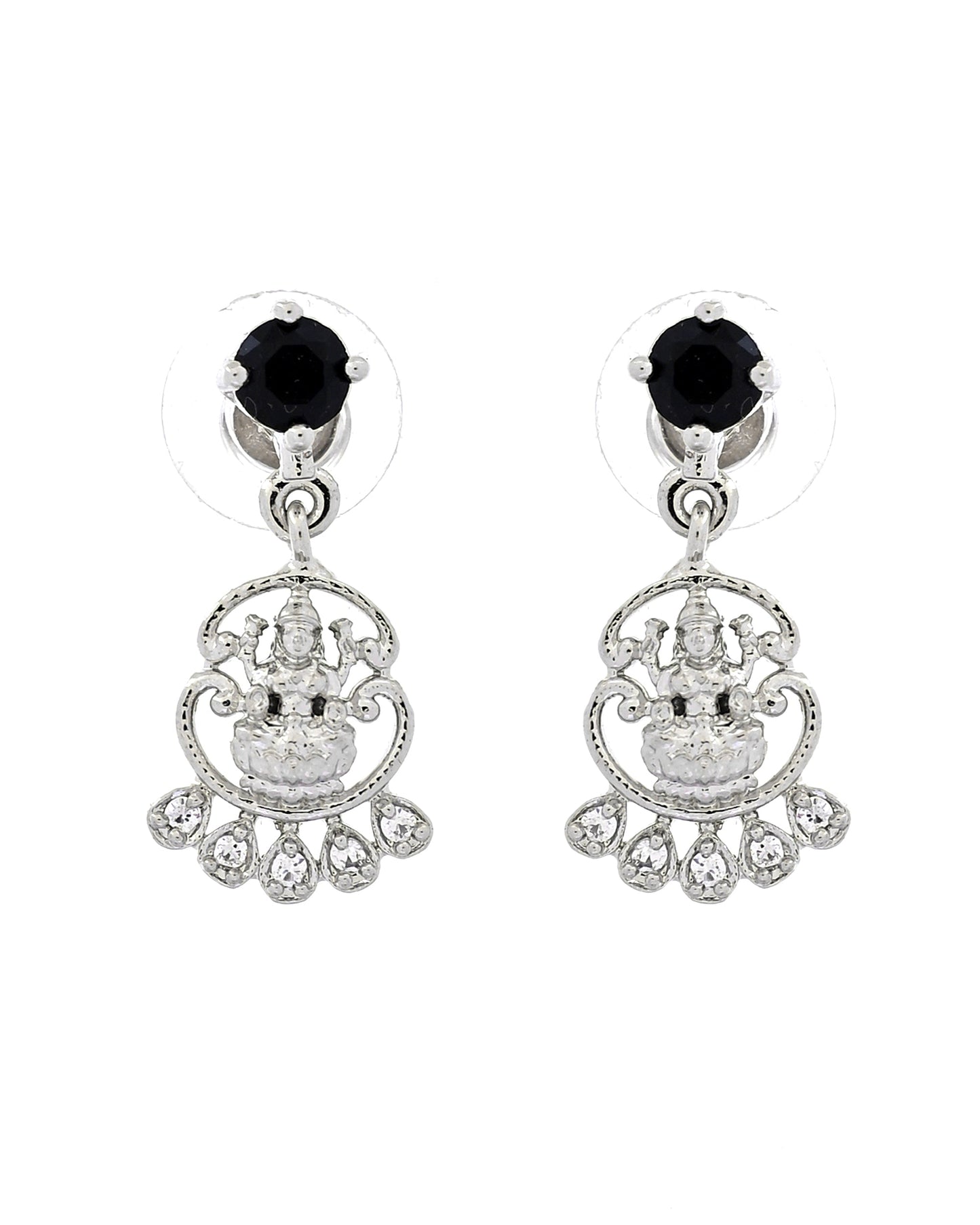 VOJ Silver Plated Ad Black Stone Temple Jewellery Set