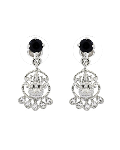 VOJ Silver Plated Ad Black Stone Temple Jewellery Set