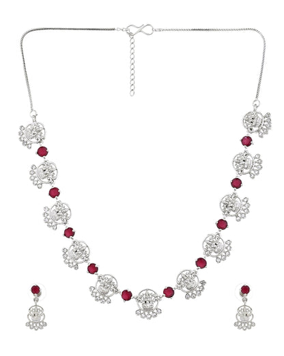 VOJ Silver Plated Ad Wine Stone Temple Jewellery Set