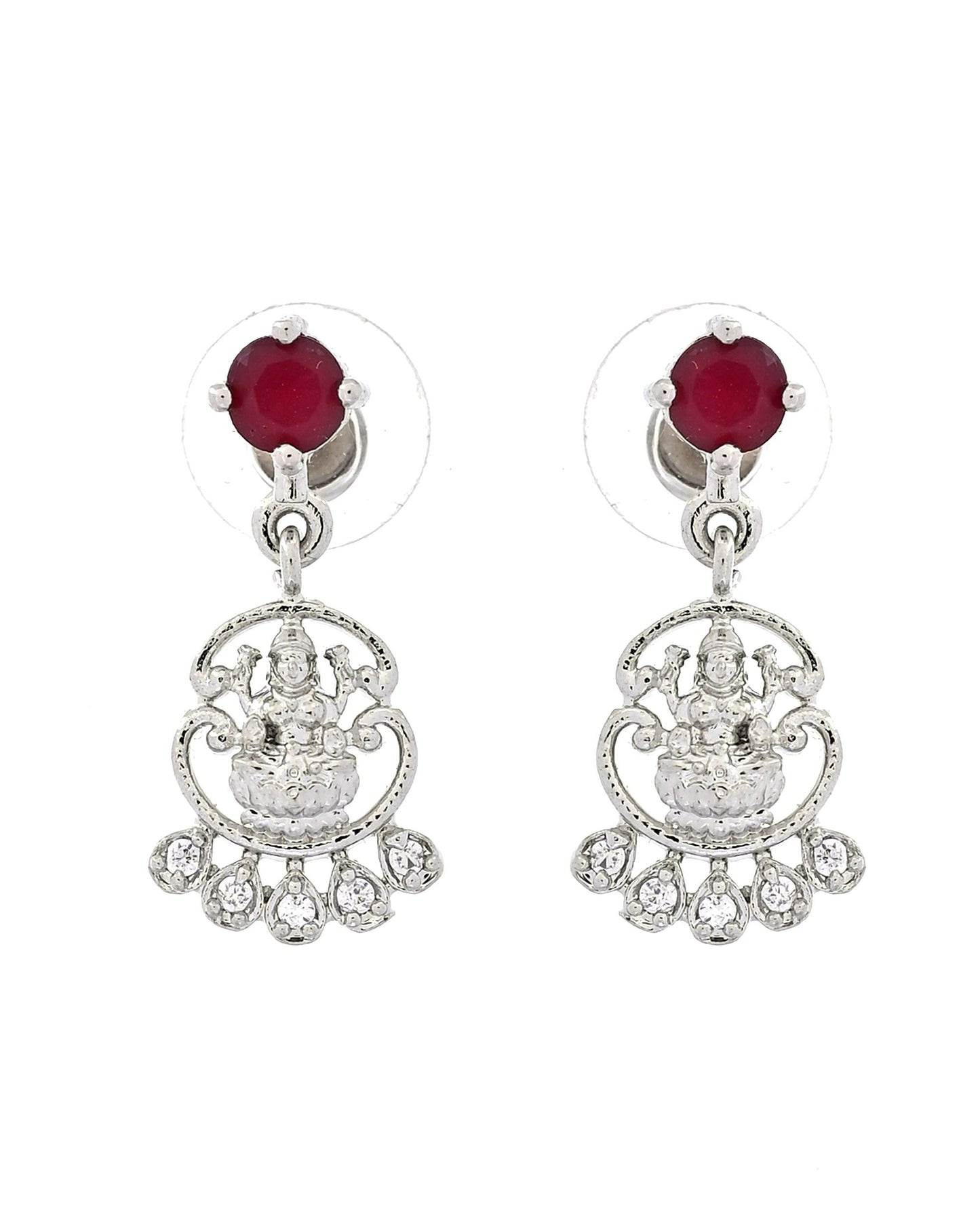 VOJ Silver Plated Ad Wine Stone Temple Jewellery Set
