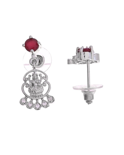 VOJ Silver Plated Ad Wine Stone Temple Jewellery Set