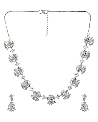 VOJ Silver Plated Ad Stone Temple Jewellery Set