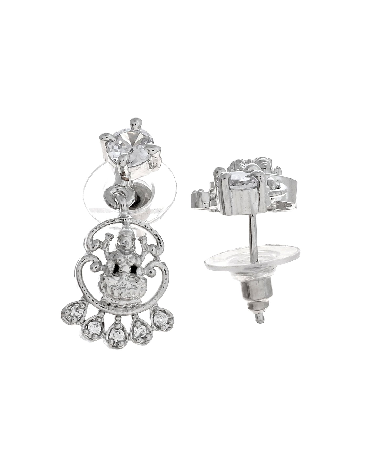 VOJ Silver Plated Ad Stone Temple Jewellery Set