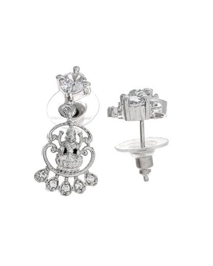 VOJ Silver Plated Ad Stone Temple Jewellery Set