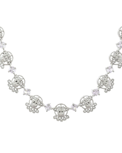 VOJ Silver Plated Ad Stone Temple Jewellery Set