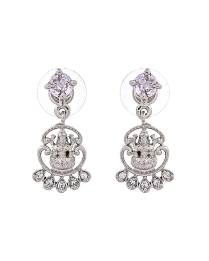 VOJ Silver Plated Ad Stone Temple Jewellery Set