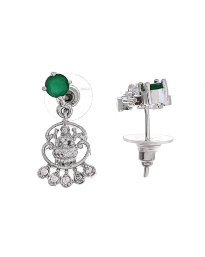 VOJ Silver Plated Ad Green Stone Temple Jewellery Set