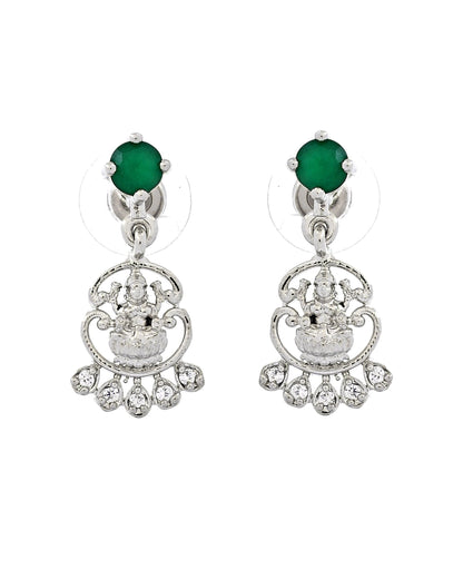 VOJ Silver Plated Ad Green Stone Temple Jewellery Set