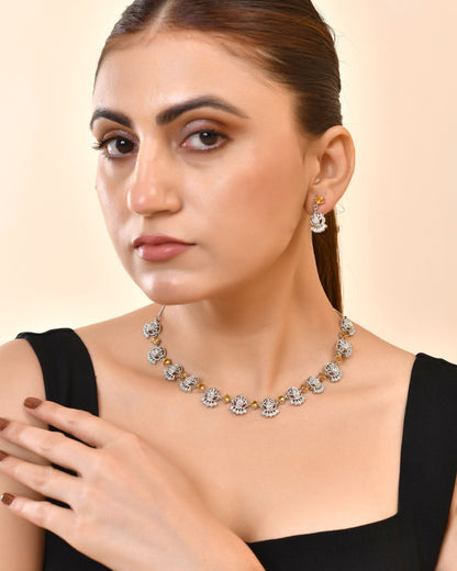 VOJ Silver Plated Ad Yellow Stone Temple Jewellery Set