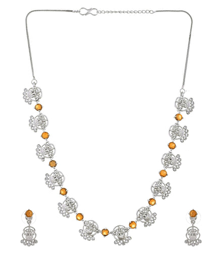 VOJ Silver Plated Ad Yellow Stone Temple Jewellery Set