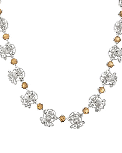 VOJ Silver Plated Ad Yellow Stone Temple Jewellery Set