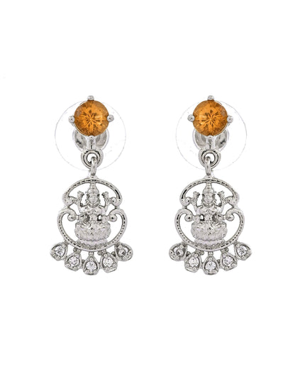 VOJ Silver Plated Ad Yellow Stone Temple Jewellery Set