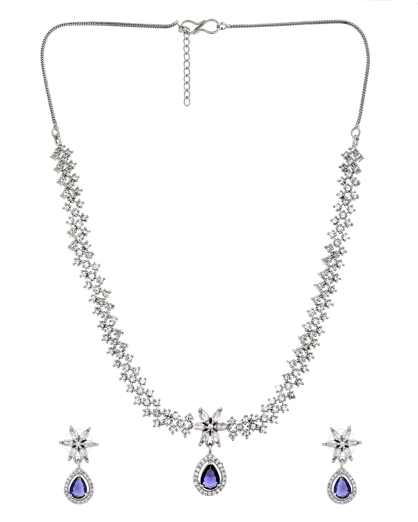 VOJ Silver Plated Purple Drop Shaped Ad Jewellery Set