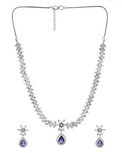 VOJ Silver Plated Purple Drop Shaped Ad Jewellery Set