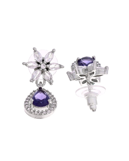 VOJ Silver Plated Purple Drop Shaped Ad Jewellery Set