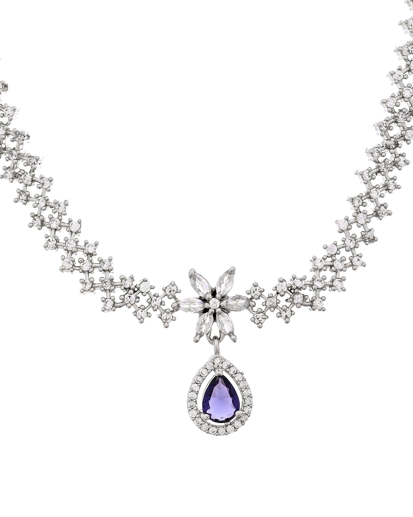 VOJ Silver Plated Purple Drop Shaped Ad Jewellery Set