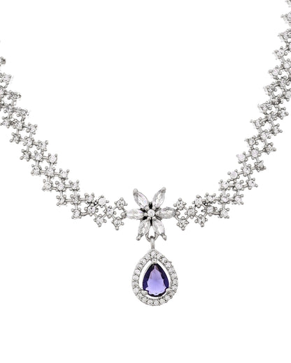 VOJ Silver Plated Purple Drop Shaped Ad Jewellery Set