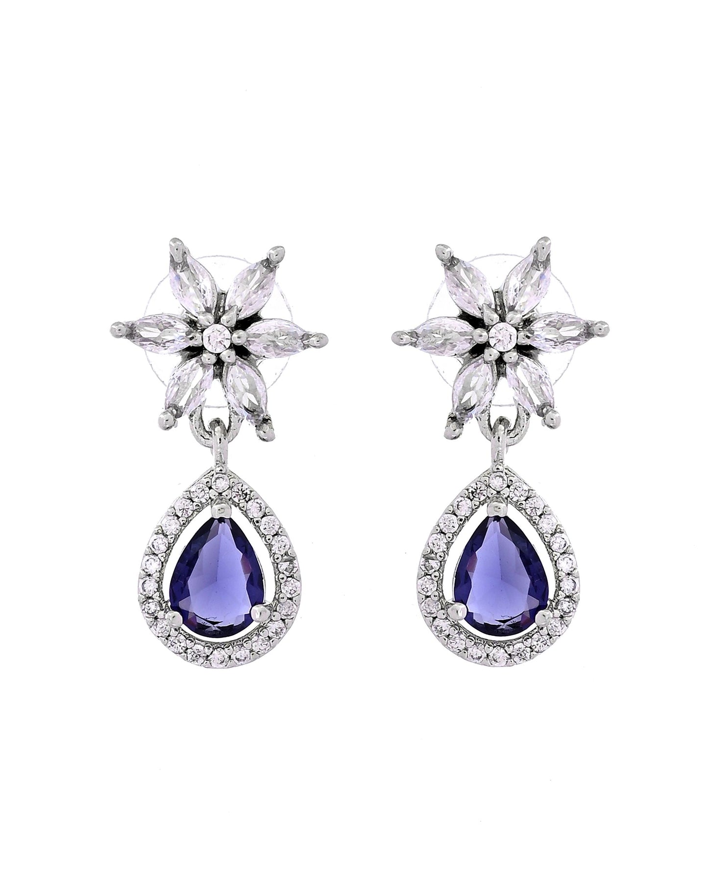 VOJ Silver Plated Purple Drop Shaped Ad Jewellery Set