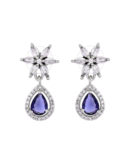 VOJ Silver Plated Purple Drop Shaped Ad Jewellery Set