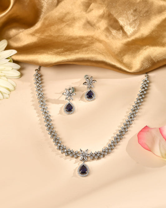 VOJ Silver Plated Purple Drop Shaped Ad Jewellery Set