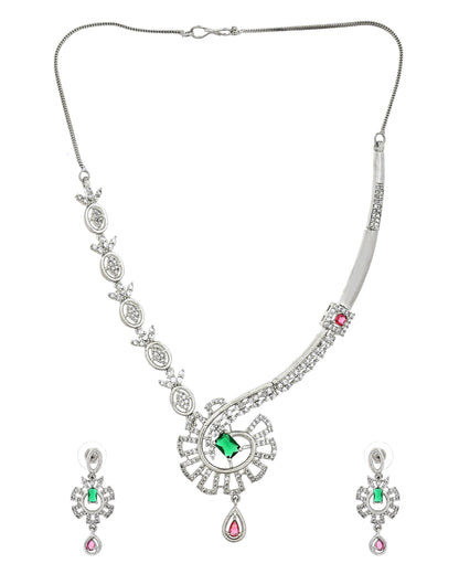 VOJ Silver Plated Ad Stone Studded Designer Necklace Set