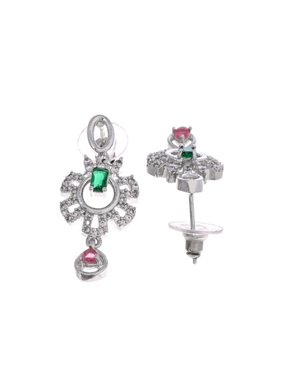 VOJ Silver Plated Ad Stone Studded Designer Necklace Set