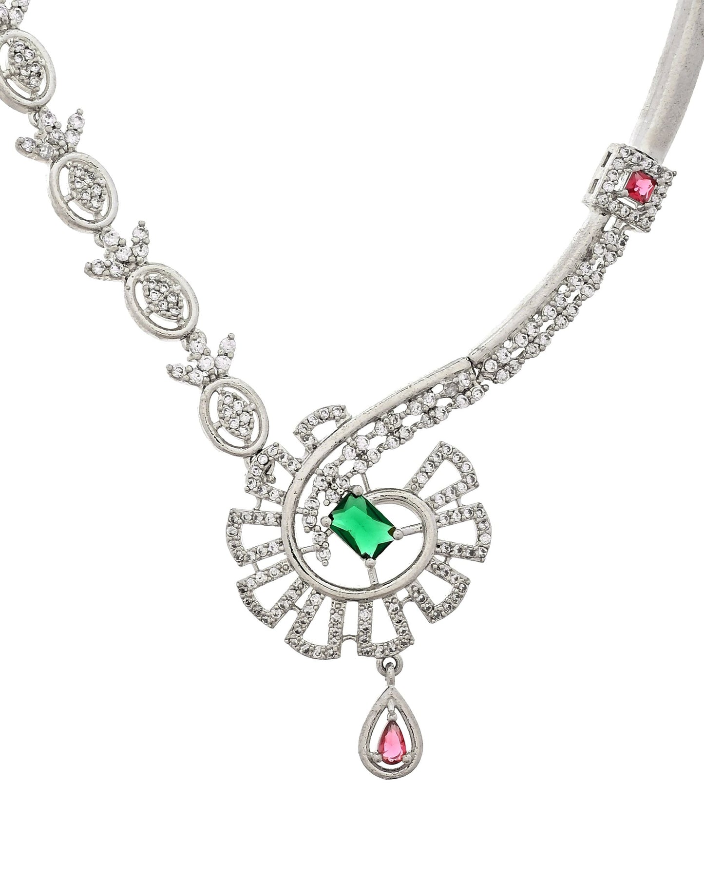 VOJ Silver Plated Ad Stone Studded Designer Necklace Set