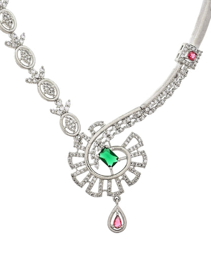 VOJ Silver Plated Ad Stone Studded Designer Necklace Set