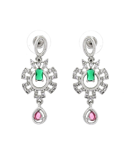 VOJ Silver Plated Ad Stone Studded Designer Necklace Set