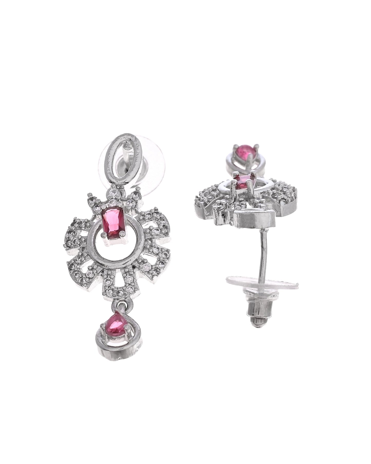 VOJ Silver Plated Ruby Red Ad Stone Studded Designer Necklace Set