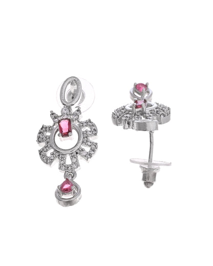 VOJ Silver Plated Ruby Red Ad Stone Studded Designer Necklace Set