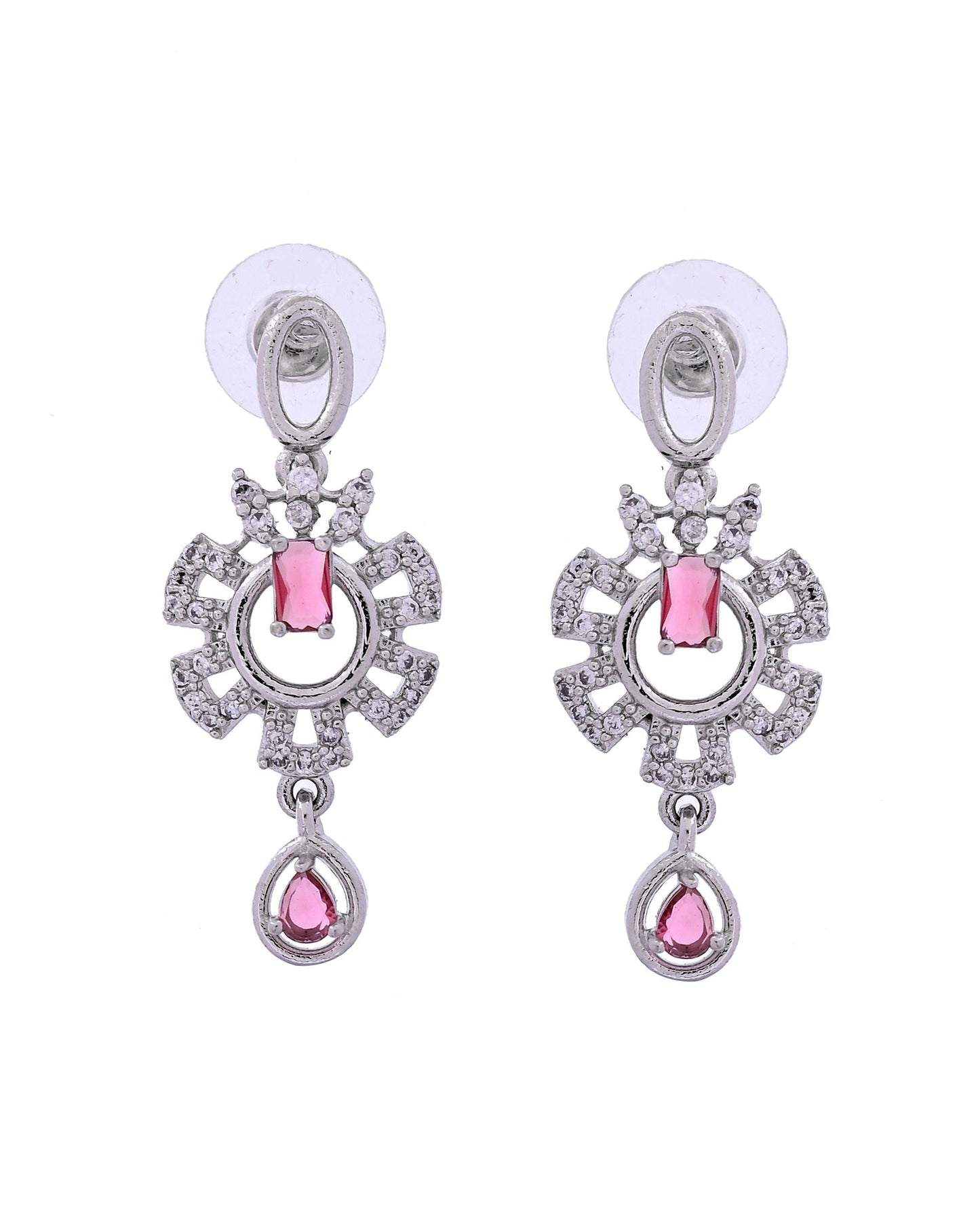 VOJ Silver Plated Ruby Red Ad Stone Studded Designer Necklace Set
