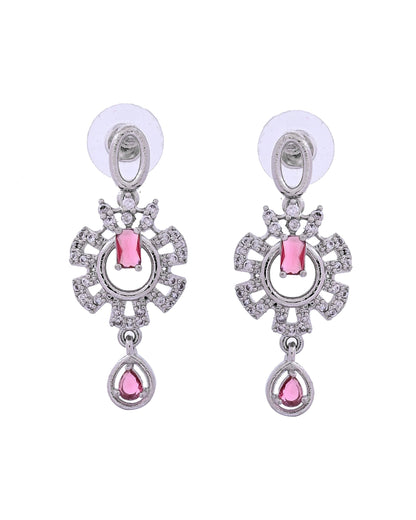 VOJ Silver Plated Ruby Red Ad Stone Studded Designer Necklace Set